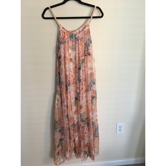 Elena Baldi Maxi Dress Blush Silk Blend Summer Floral Brunch Braided Straps XL - Picture 12 of 13